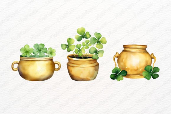 Download Watercolor Patrick Gold Pot of Clovers - Clovers Collection