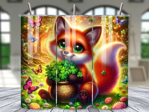 Download Fox with Lucky Clovers Tumbler Wrap PNG - Clovers Collection