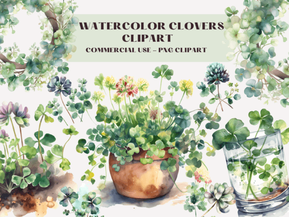 Download Watercolor Clovers Clipart - Clovers Collection
