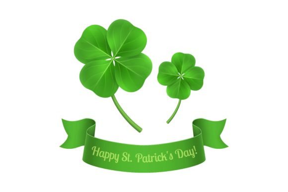Download Two Four-leaved Clovers and Green Ribbon - Clovers Collection