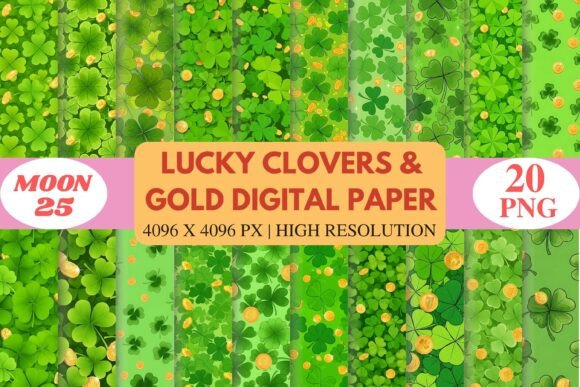 Download Lucky Clovers &amp; Gold Digital Paper - Clovers Collection