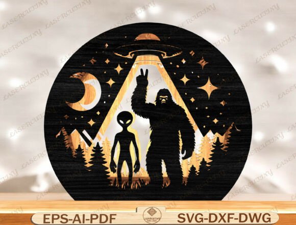 Download Alien Bigfoot UFO Lantern Laser Cut File - Alien Collection